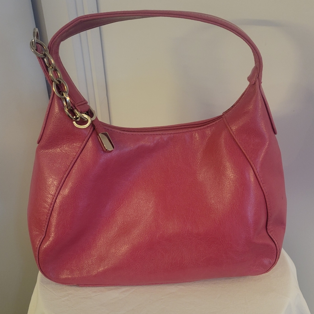 Pink Faux Leather Shoulder Bag